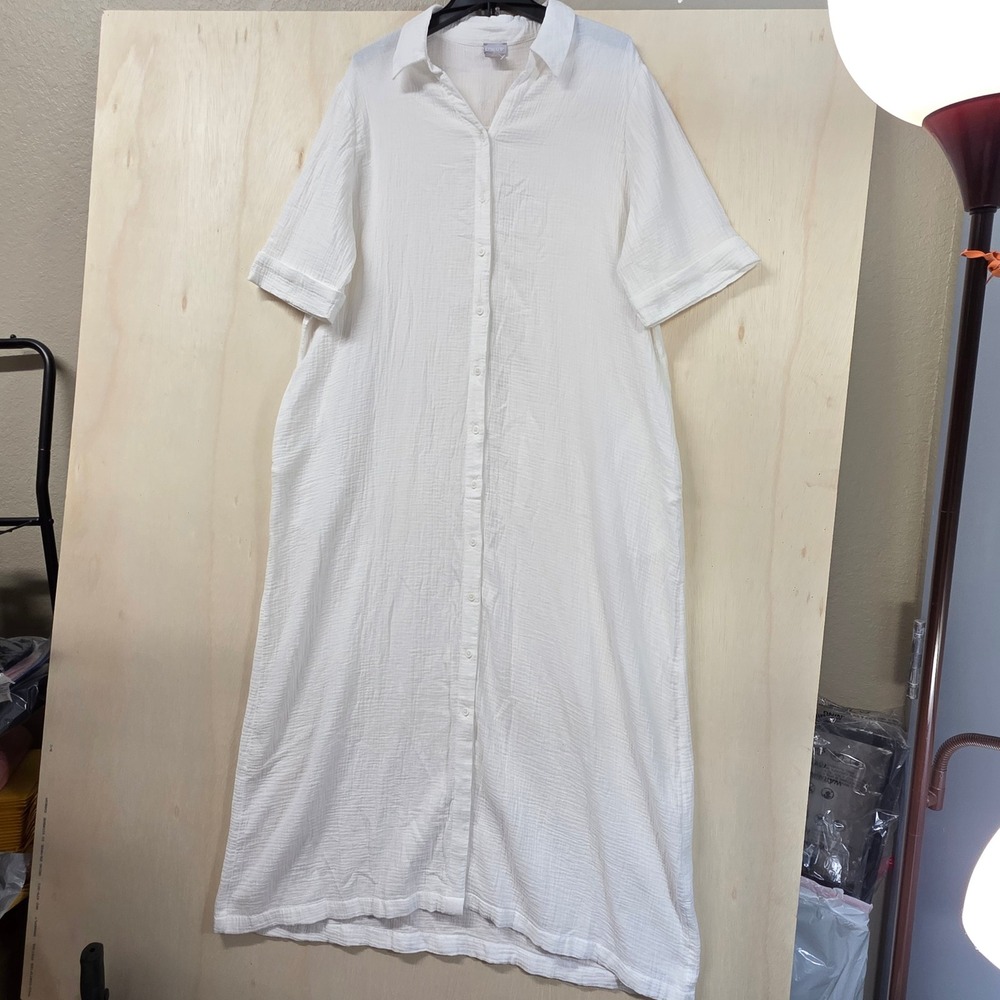 Chico's White Cotton Gauze Button Front Maxi Shirt Dress Womens Size 3 US 16/18 - Picture 14 of 15